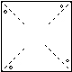 Schema eines quadratischen Blatt Papiers mit gestrichelten Linien