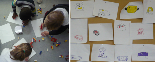 Kinder zeichnen den Roboter Thymio