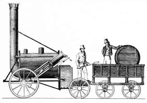 Zeitgenössische Zeichnung der Rocket von Stephenson
