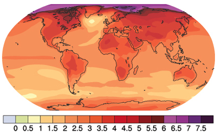 Weltkarte mit vorhergesagter Temperaturerhöhung